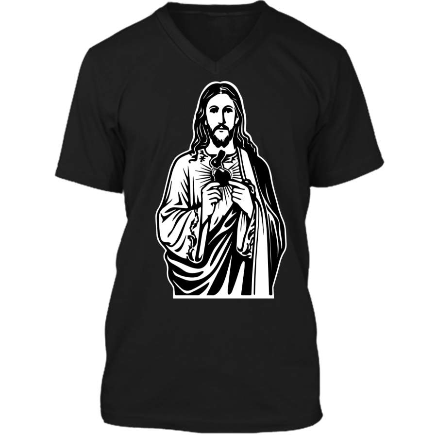 Jesus Bunny Easter T-shirt Mens Printed V-Neck T