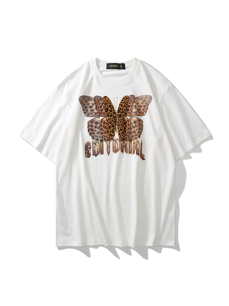 Loose-Fitting Leopard Butterfly Print T-Shirt