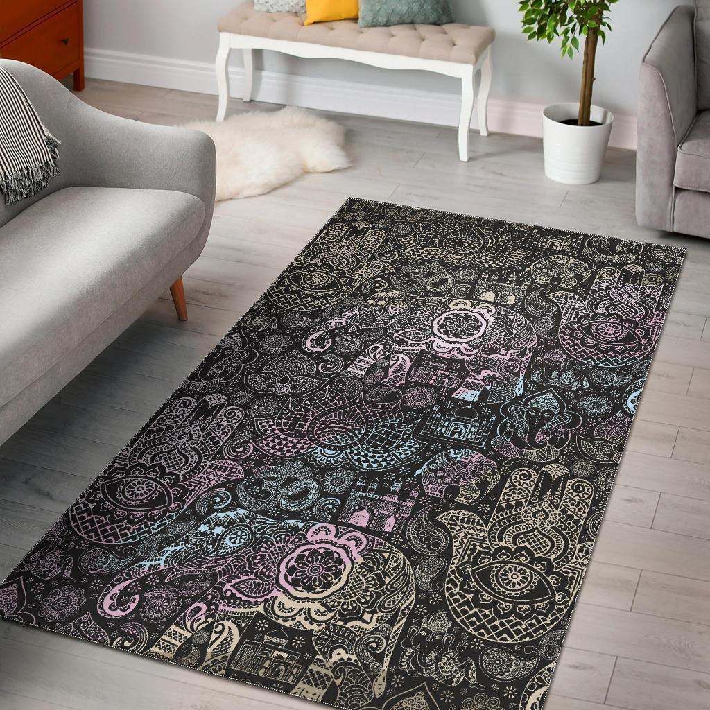 Hamsa Elephant Mandala Rug