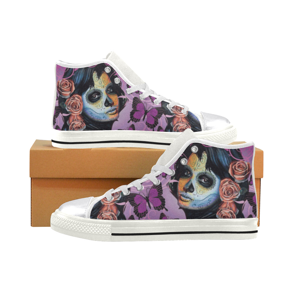 Sugar Skull Candy V1 White Women’s Classic High Top Canvas Shoes