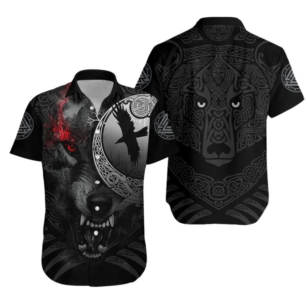 Viking Angry Moon Wolf Aloha Hawaiian Shirt Colorful Short Sleeve Summer Beach Casual Shirt For Men And Women