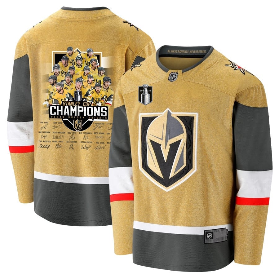 Vegas Golden Knights Players Signatures 2023 Stanley Cup Men Jersey – Yellow