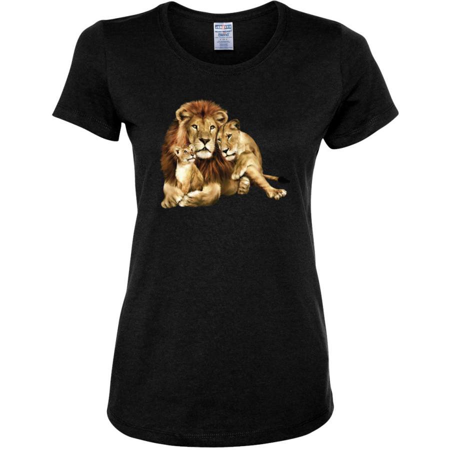 Wild African Lion Family Animal Lover Womens Graphic T-Shirt