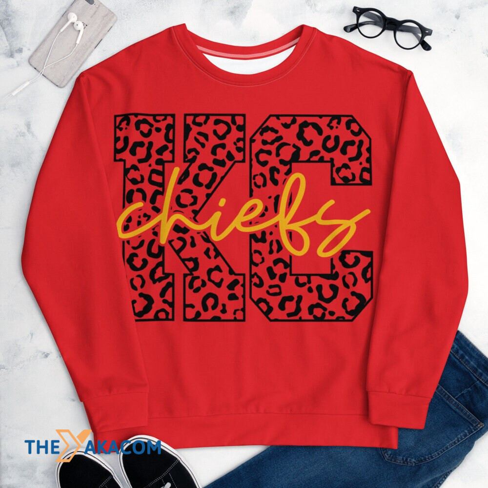 Cheetah Print Super Bowl Lvii Kansas City Kc American Football Red Kingdom Red Sweatshirt Long Sleeve Crewneck Casual Pullover Top