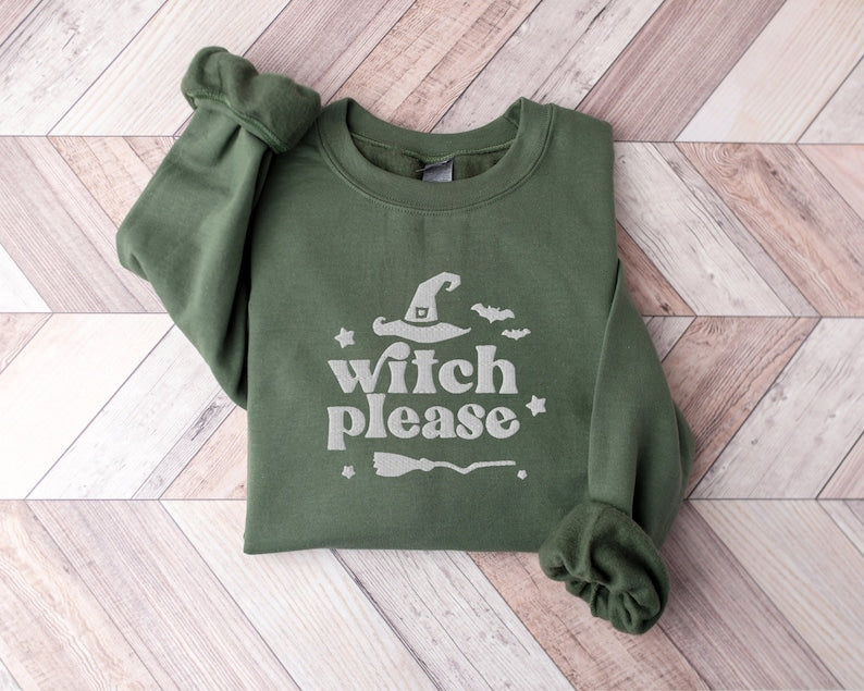 Witch Please Halloween Embroidered Sweatshirt 2D Crewneck Sweatshirt All Over Print Sweatshirt For Women Sweatshirt For Men Sws4134