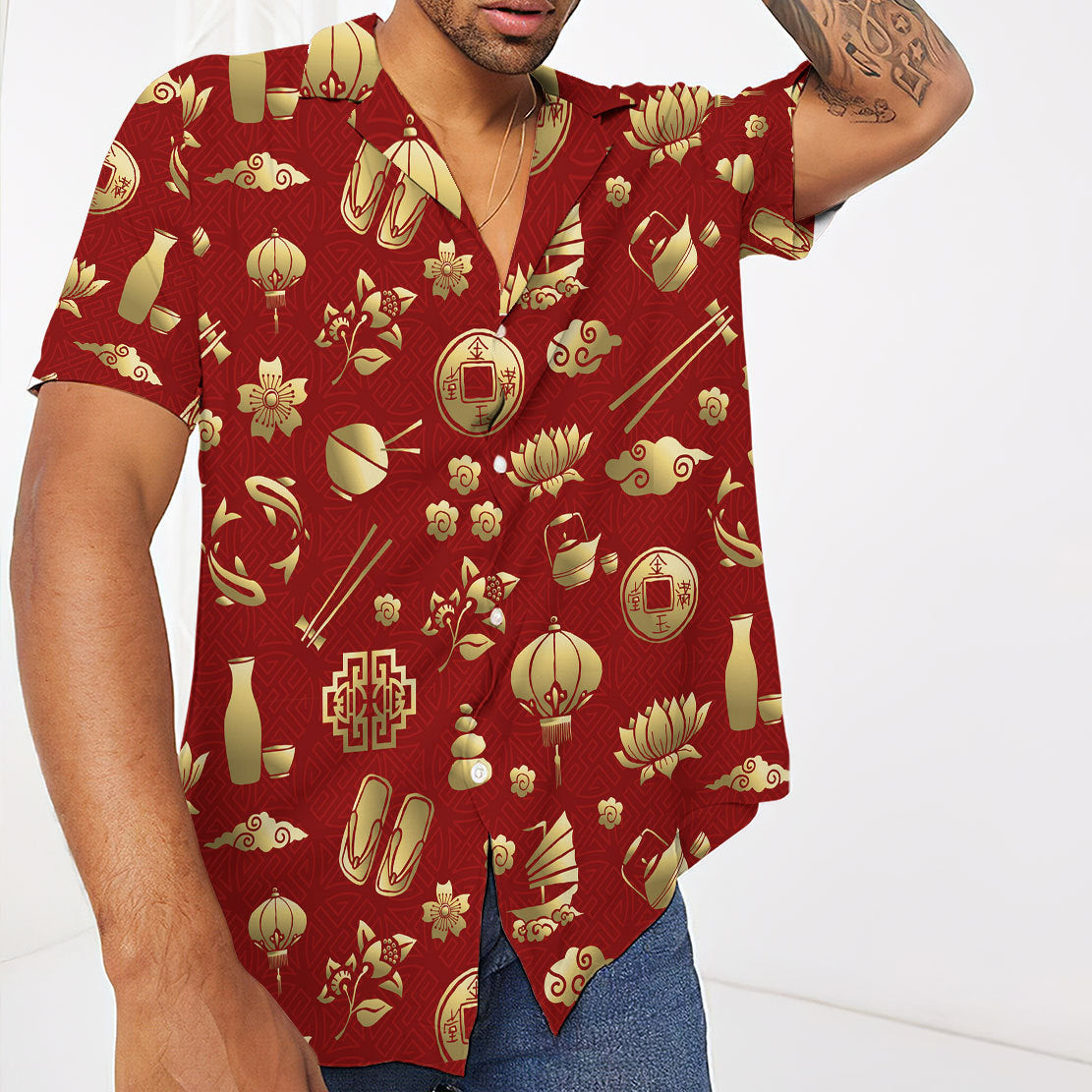 Gearhumans Gold Asian Culture Hawaiian Shirt Ha13537