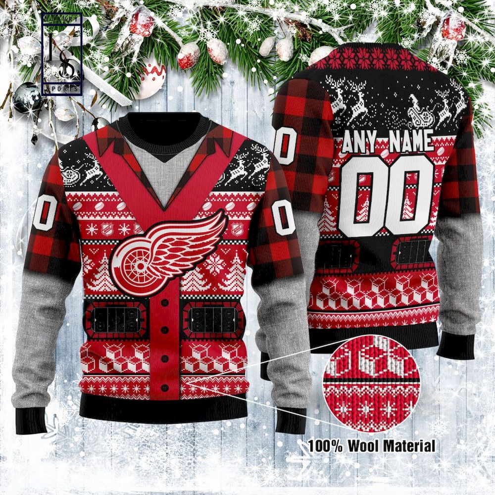 Personalized Detroit Red Wings Custom Name Gift For Fan Ugly Wool Sweater Christmas