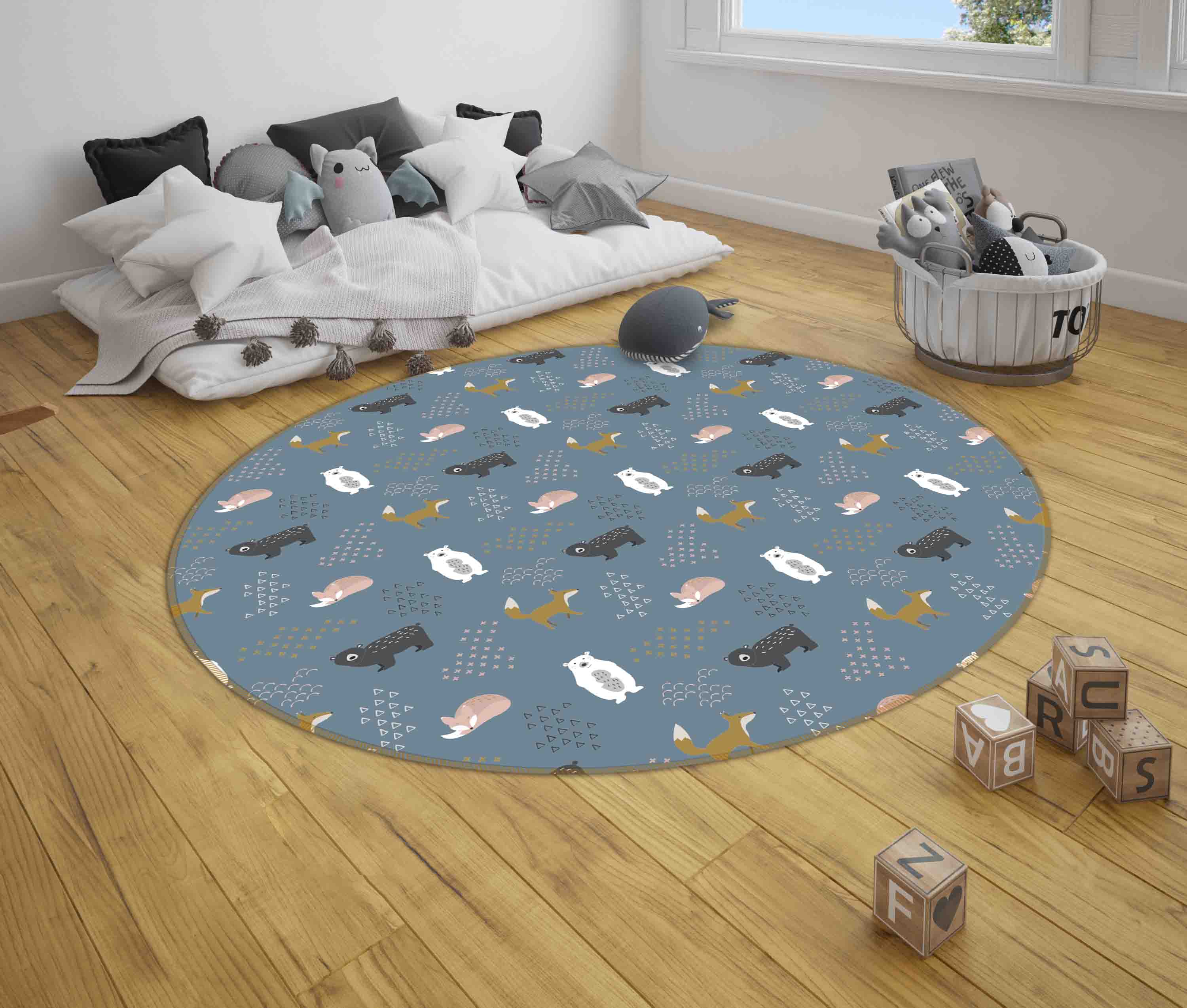 3D Cartoon Animal Bear Fox Kids Non-Slip Round Rug Mat 81