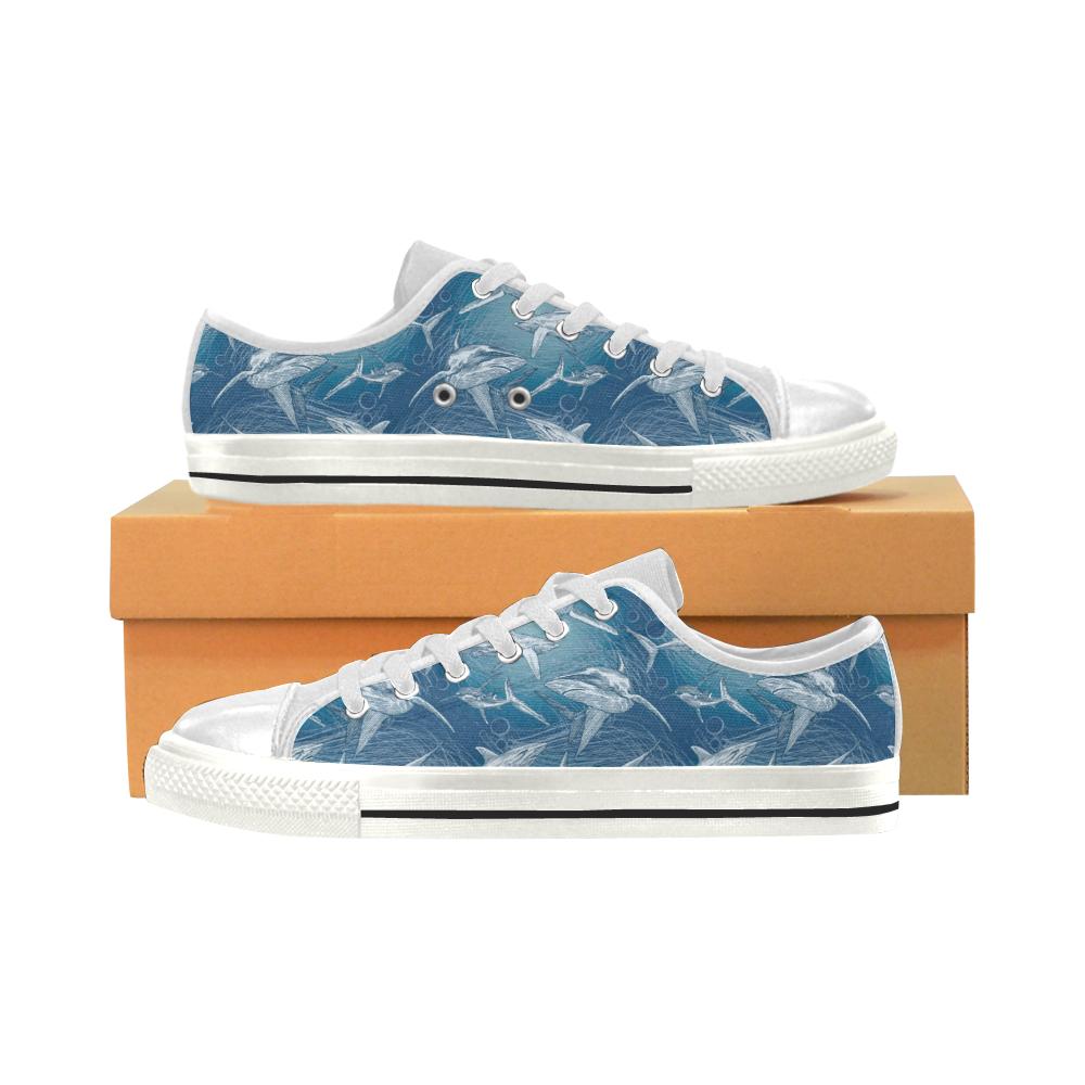 Shark hand drawn Women’s Low Top Shoes White