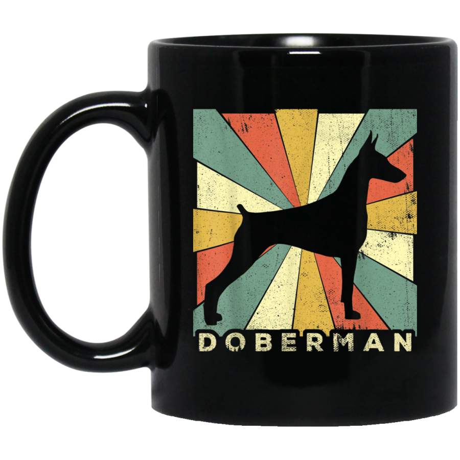 Doberman Pinscher Dog Retro 70s Vintage Gift 11 oz 15 oz Mug Black