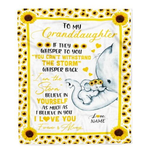 Personalized To My Granddaughter Elephant Blanket From Grandma Mimi Gigi I Am The Storm Big Hug Sunflower Granddaughter Birthday Christmas Bed Customized Soft Cozy Lightweight Premium Blanket