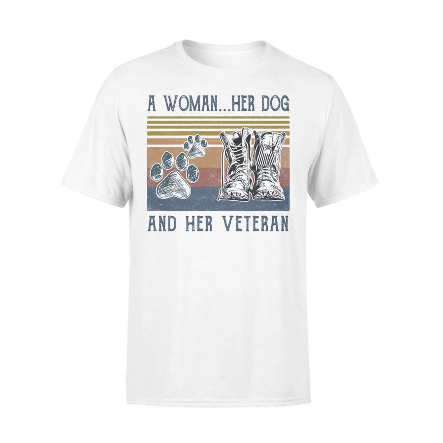 A Woman Her Dog Paw And Her Veteran Vintage Retro T-shirt