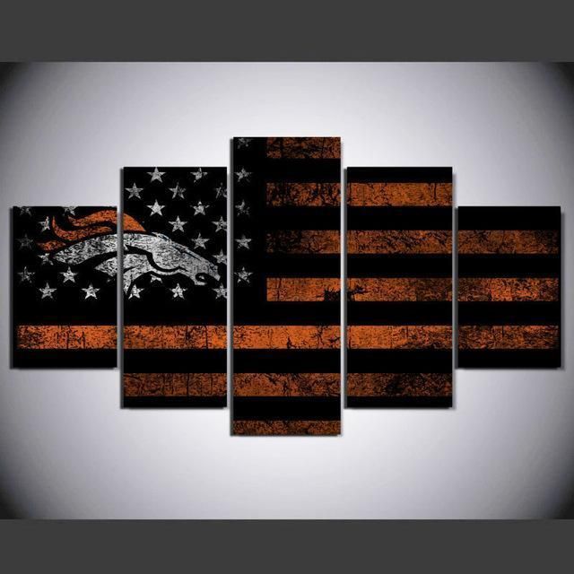 Denver Broncos American Flag Abstract 5 Panel Canvas Art Wall Decor