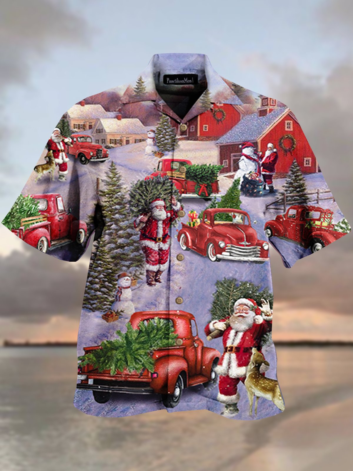 Men Father Christmas Car Short Sleeve Shirt Hawaiian Shirt