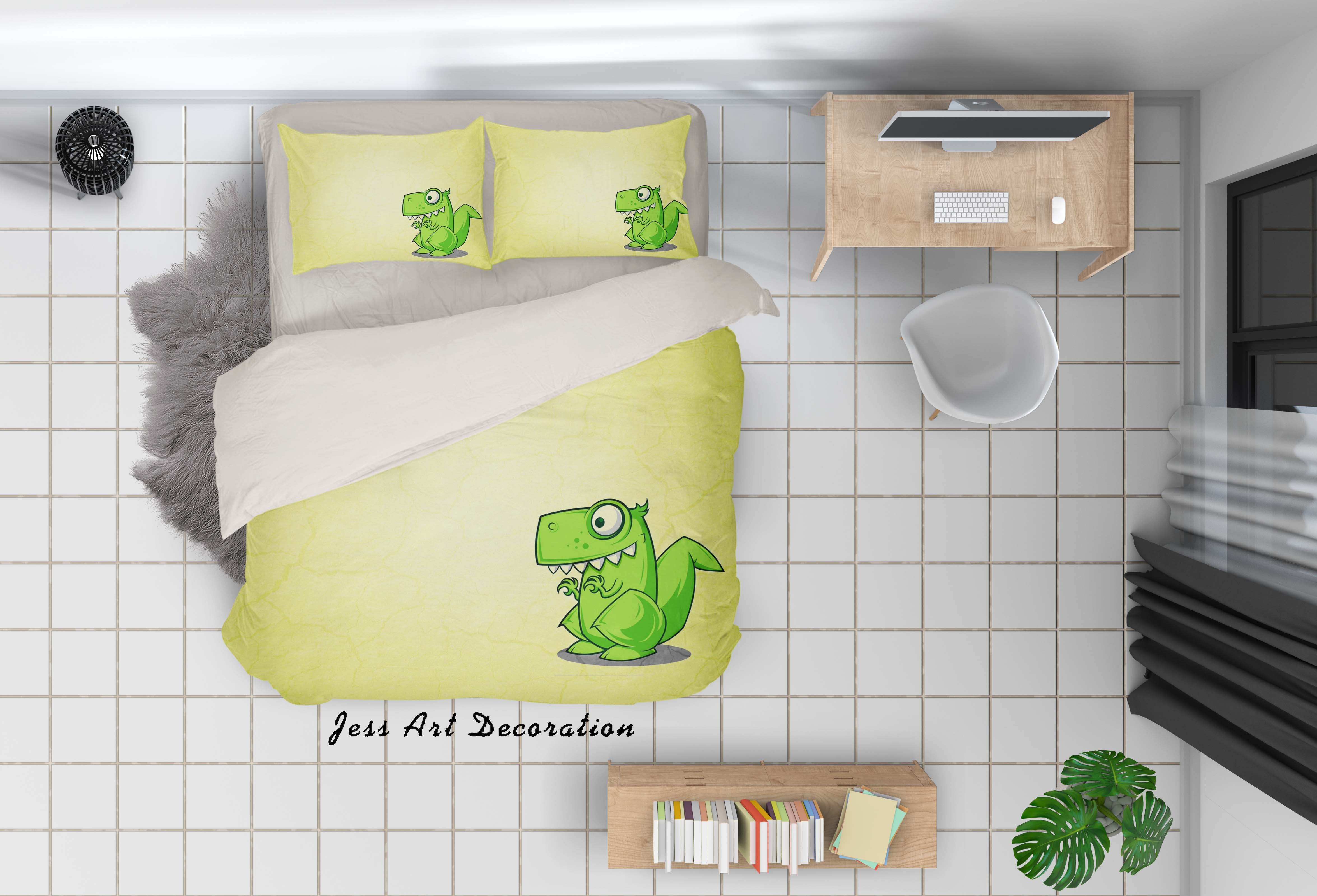 3D Green Dinosaur Quilt Cover Set Bedding Set Pillowcases 01