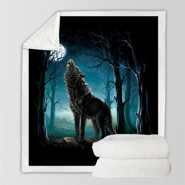 Wolf Sherpa Blanket Animal Wolves Custom Blanket Forest 3D Printed Lt10