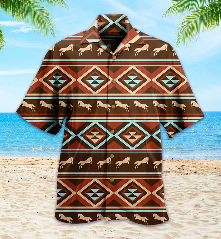 Ethnic Pattern Horse Brown Hawaii Shirt Ha104010