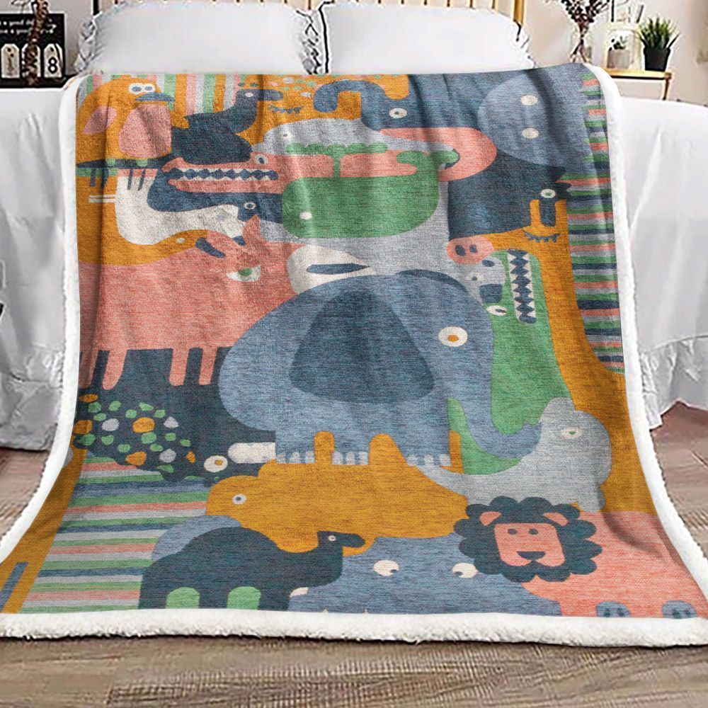 Animal Puzzle Kid Sherpa Fleece Blanket Yk