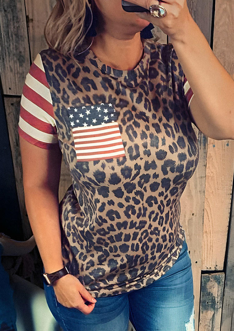 American Flag Star Leopard Pocket T-Shirts