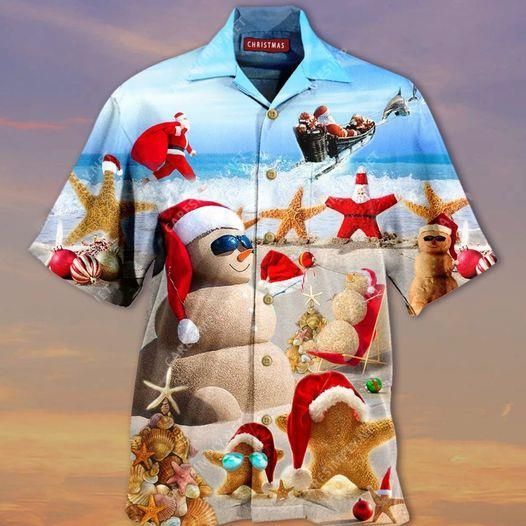 Shop Funny Snowman Enjoy On The Beach Hawaii Aloha Shirts Ha25210