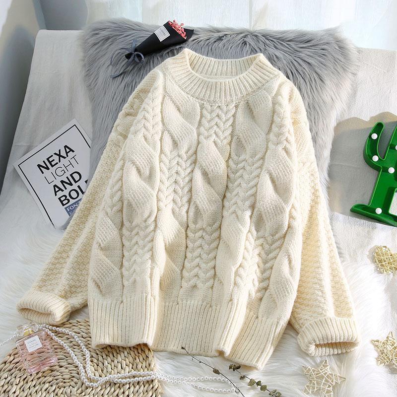 Woman Sweaters Thick Retro Thick Sweater Women’s Pullover Loose Top Femme Chandails Pull Hiver alx