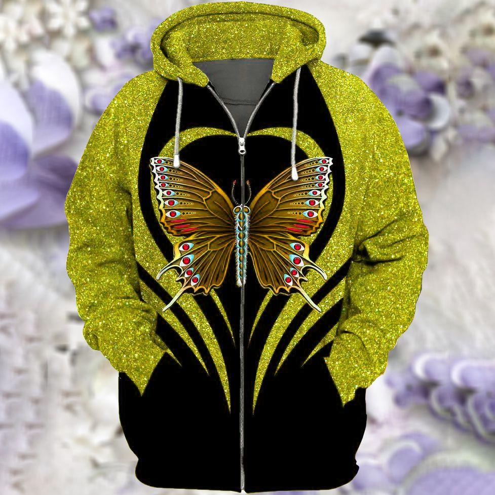 Yellow Butterfly Zip Hoodie 3d All Over Printed Unisex Shirts Plus Size S-5xl