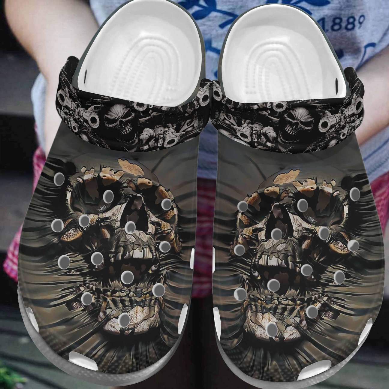 Skull Personalized Clog, Custom Name, Text, Color, Number Fashion Style For Women, Men, Kid, Print 3D Winter Skull Pattern