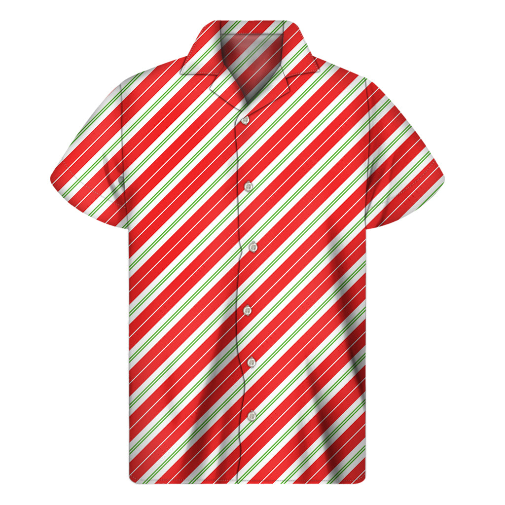 Christmas Candy Cane Stripes Print Men’S Short Sleeve Shirt