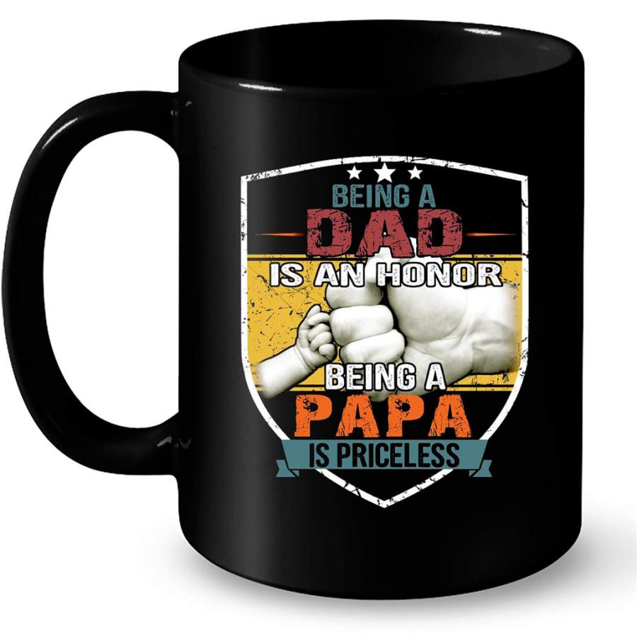 Being A Dad Is An Honor Being A Papa Is Priceless, Father’s Day Gift, Classic Vintage B – Full-Wrap Coffee Black Mug