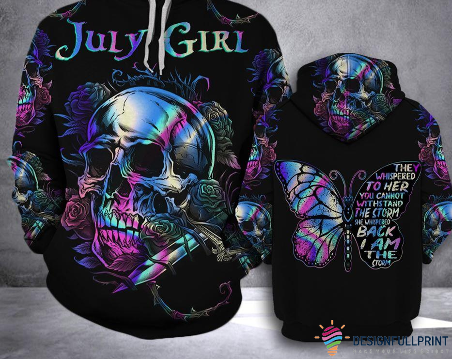 Skull Gift July Girl Skull Rose 3D All Over Printed Pullover Unisex Hoodie Hh