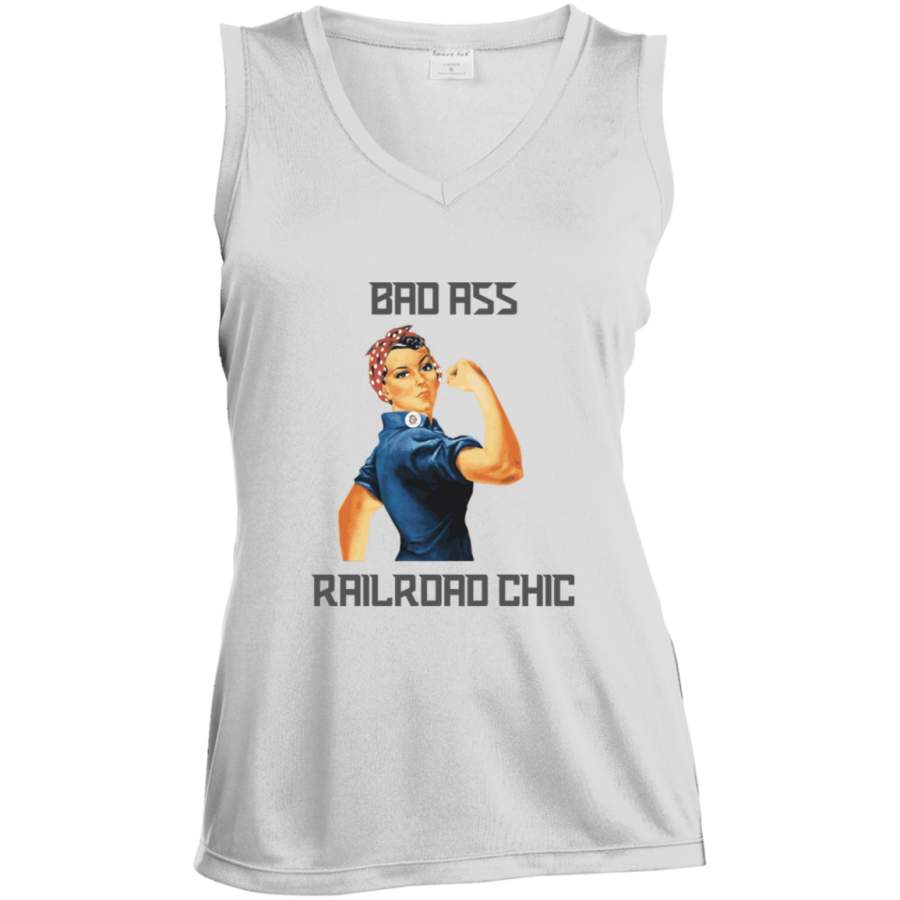 Bad Ass Railroad Chic Ladies’ Sleeveless Moisture Absorbing V-Neck