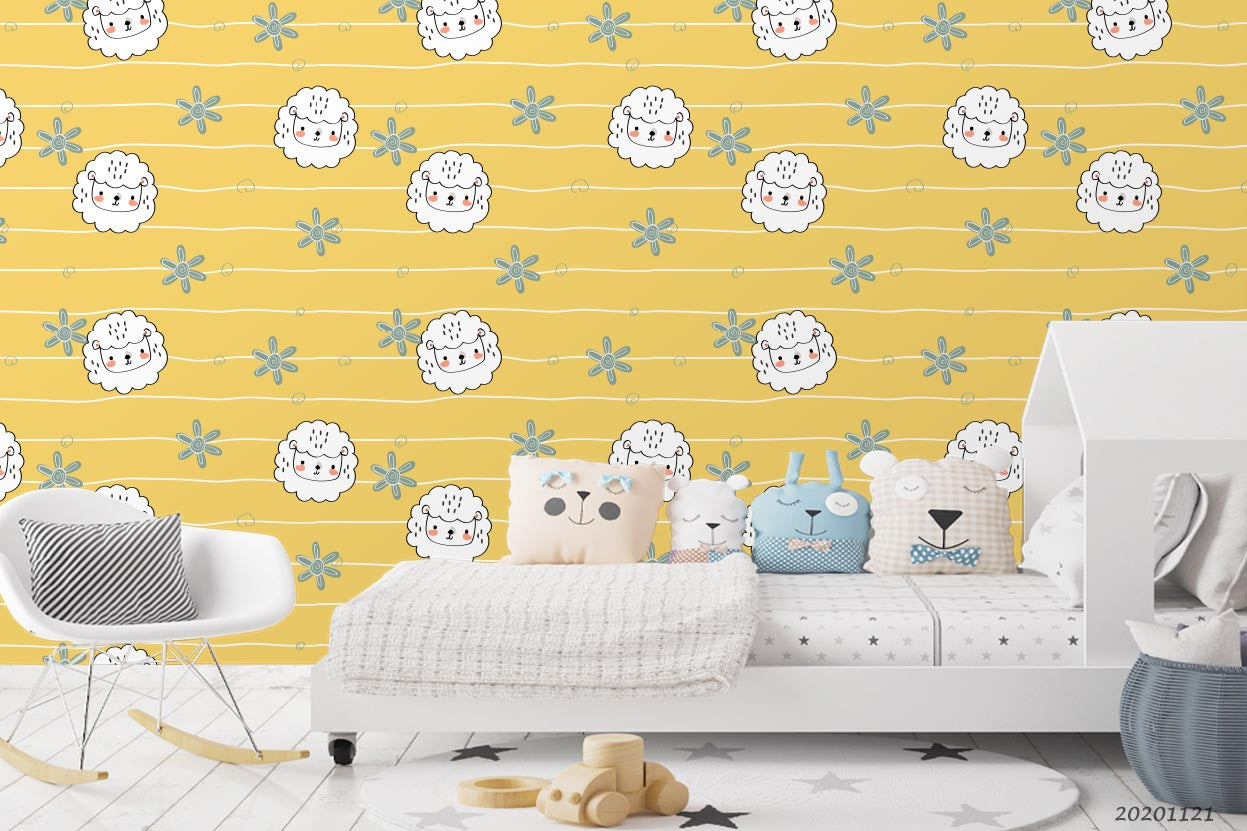 3D Cartoon Animal Sheep Yellow Wall Mural Wallpaper Lqh 34