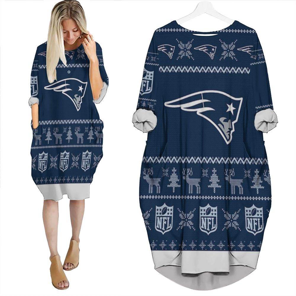 New England Patriots Ugly Sweatshirt Christmas 3D Batwing Pocket Dress