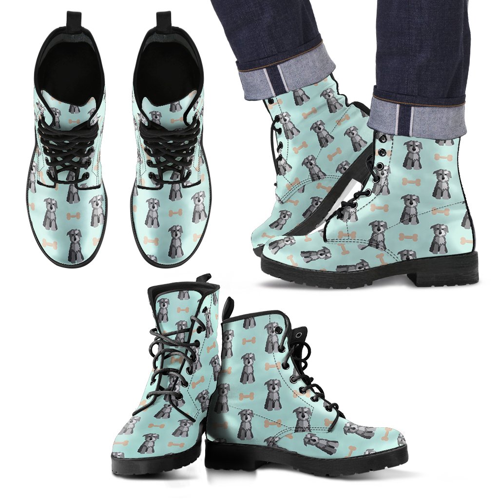 Schnauzer Dog Puppy Print Pattern Men Women Leather Boots Fashion Boots Custom Shoes