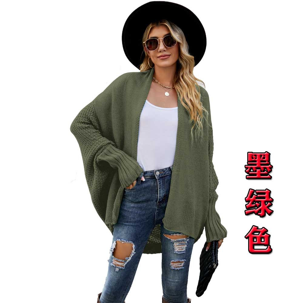 Women’s Batwing Cable Knitted Slouchy Oversized Wrap Cardigan Sweater Autumn Bat Sleeve Loose Knit Cardigan Fashion Cape Coat alx