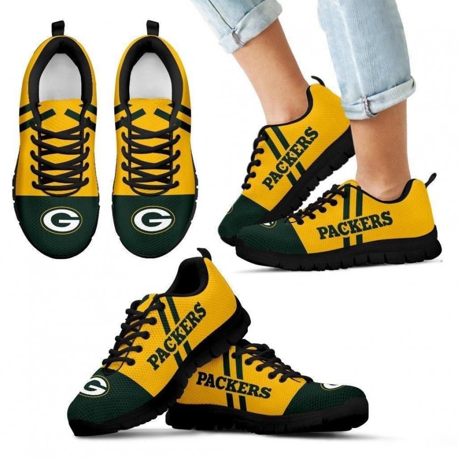 Line Stripe Logo Bottom Green Bay Packers Sneakers #533