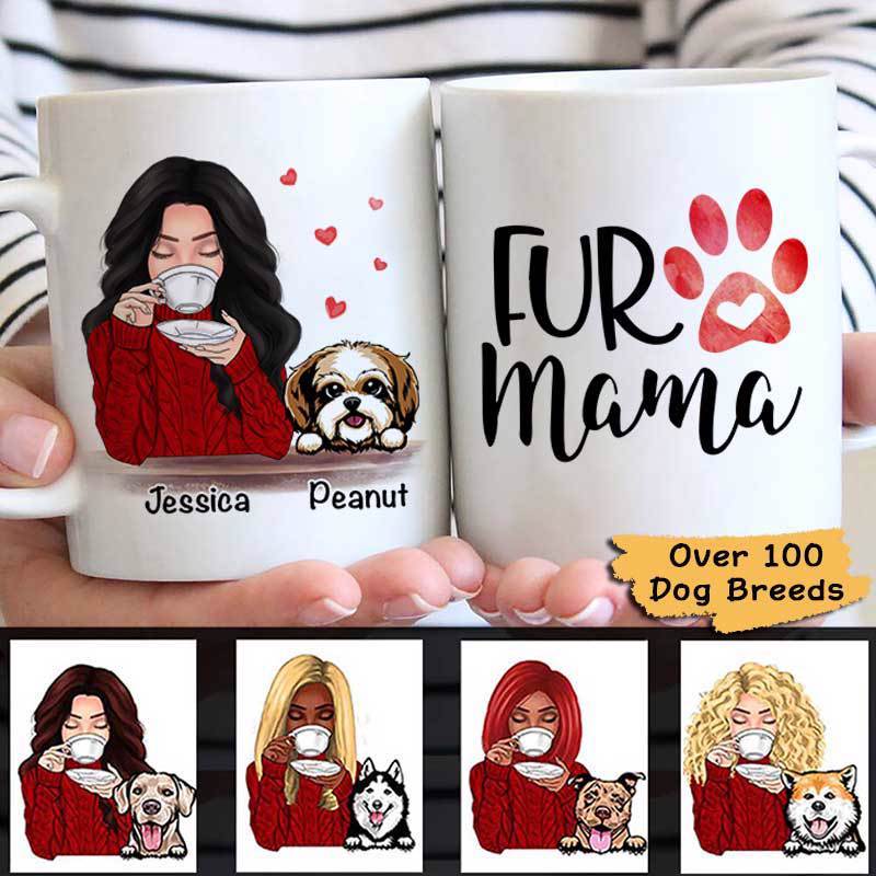 Fur Mama Woman In Red Dogs Personalized Coffee Mug