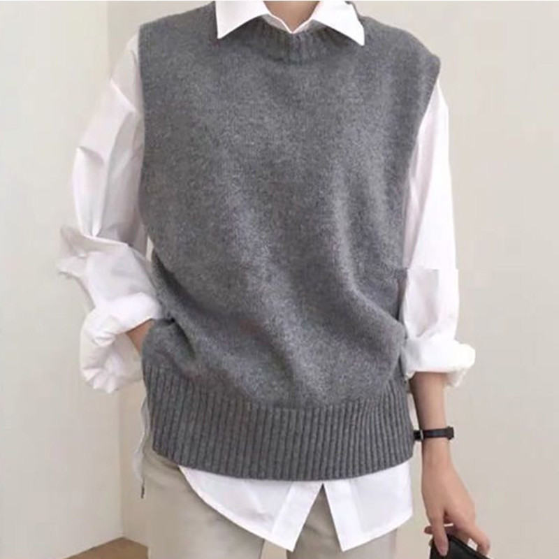 Women Oversized Loose Vest Female Knitted Sweater Women Jumper Ladies O-Neck Pullovers Waistcoat Pull Femme Female Outerwear alx