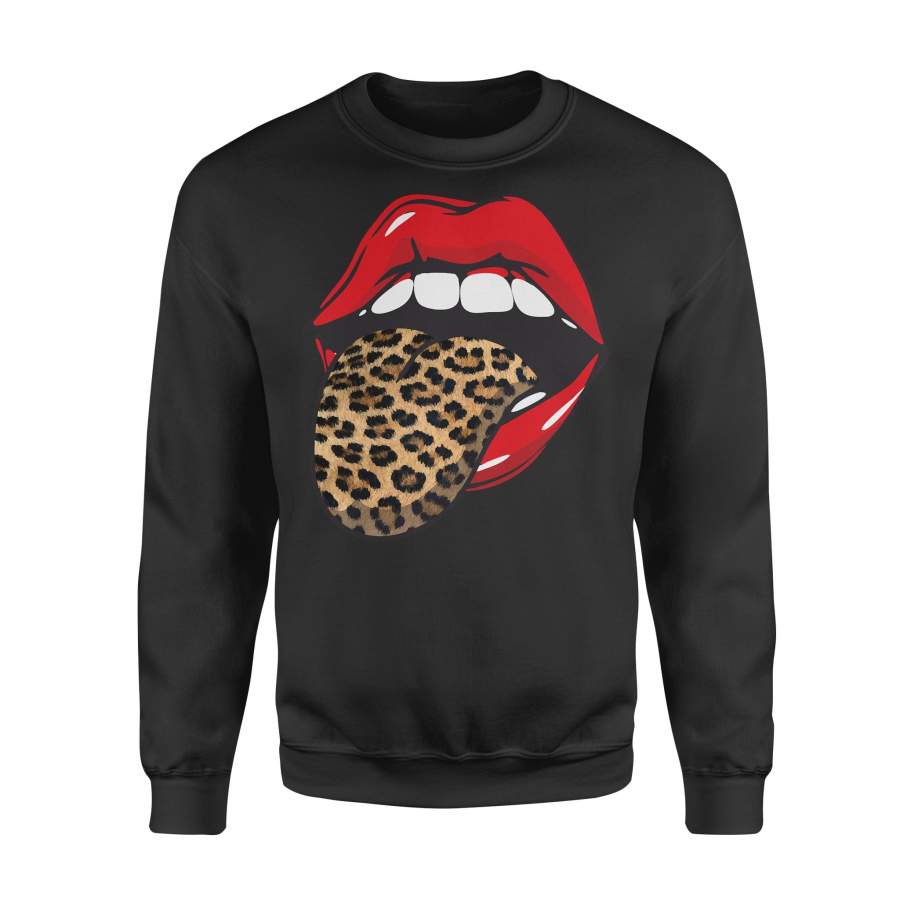 Women Girls Red Lip Lips Leopard Cheetah Tongue Print Graphic Tee Plus Size Oversized T Shirts Funny Shirt Fleece Sweatshirt