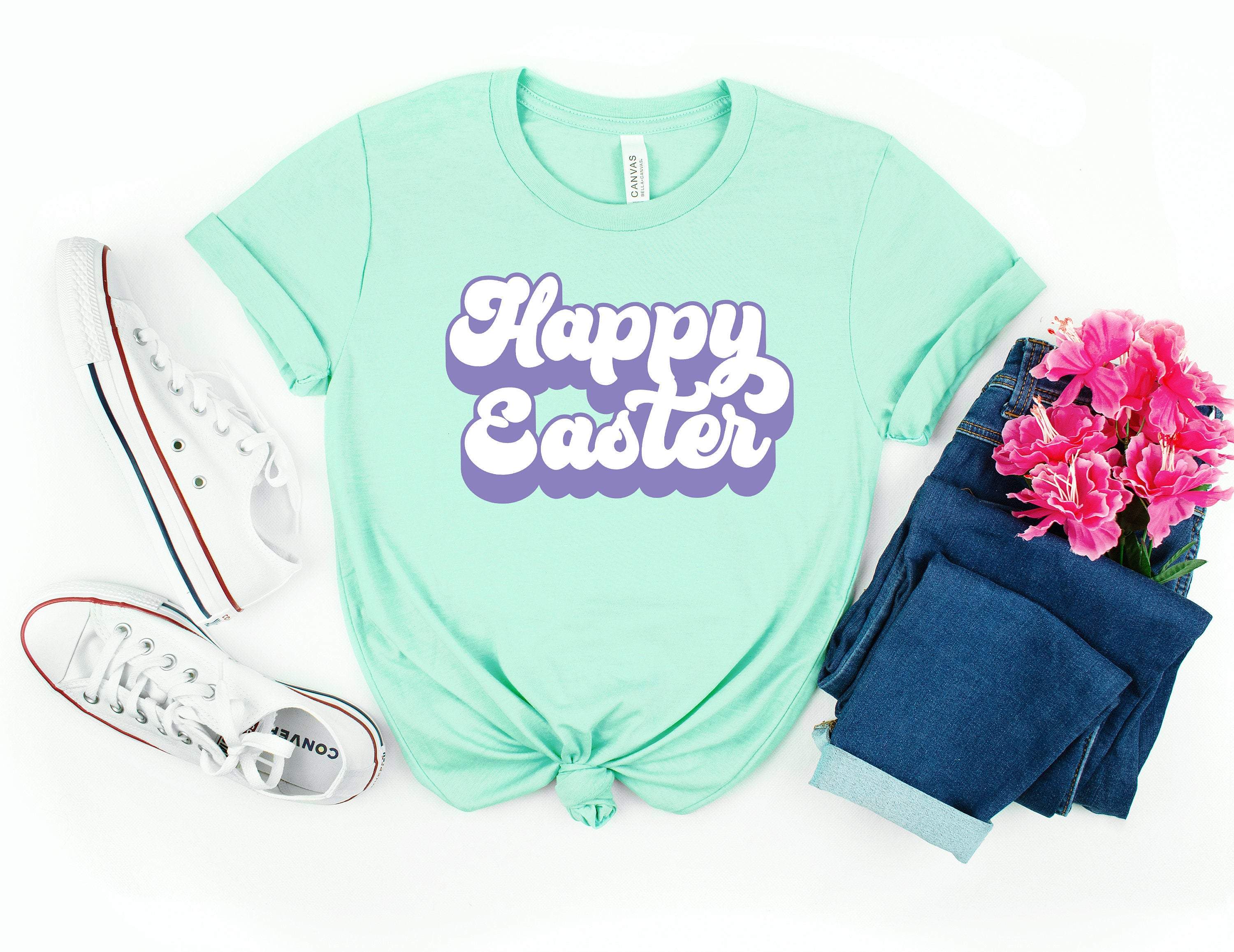 Retro Happy Easter Shirt,Easter Bunny Shirt,Easter Shirt For Woman,Carrot Shirt,Easter Family Shirt,Easter Day,Easter Matching Shirt