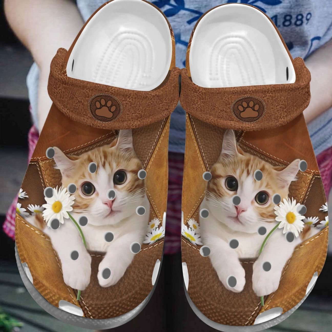 Cat Personalize Clog, Custom Name, Text, Fashion Style For Women, Men, Kid, Print 3D Whitesole Daisy Cat