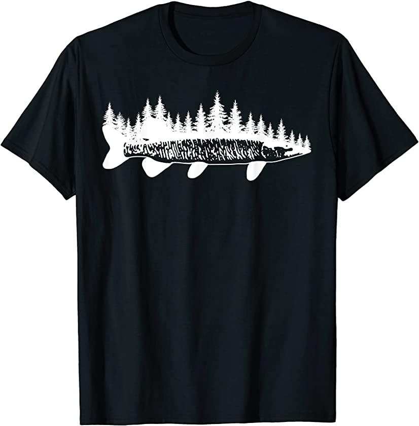 Tiger Musky Pine Forest Treeline – Outdoor Fishing Angler T-Shirt