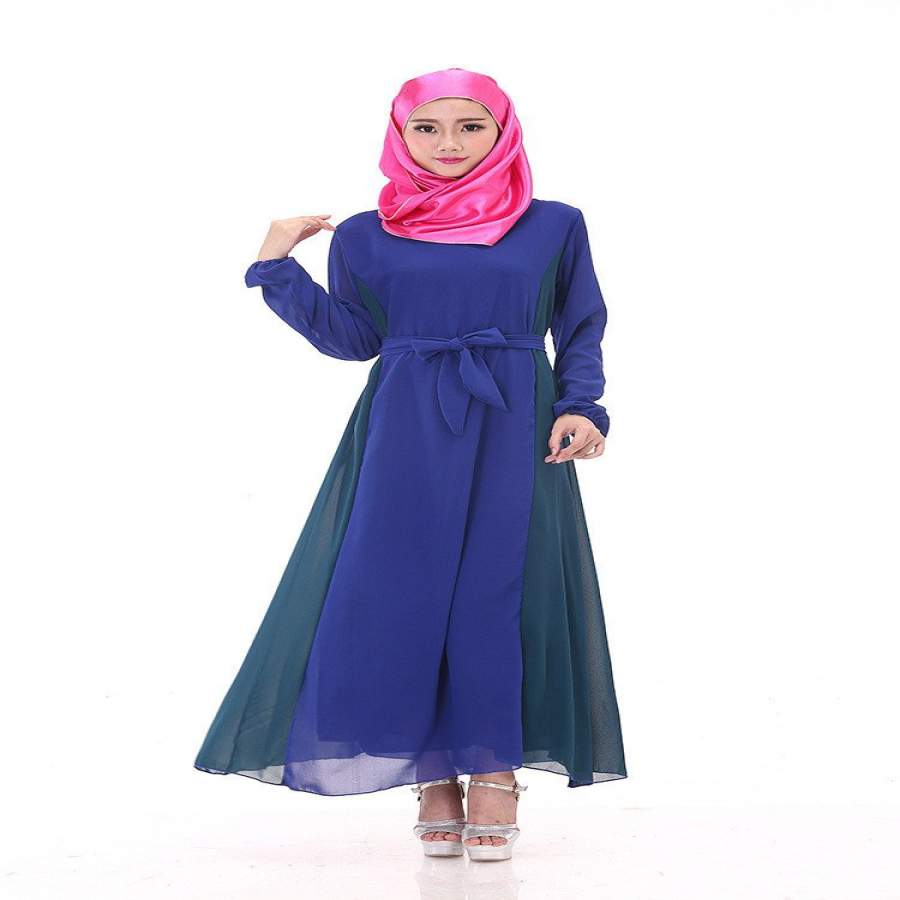 Muslim women abayas fashion abaya Long sleeved patchwork colors Beautiful islamic female summer clothing 3 colors double layer