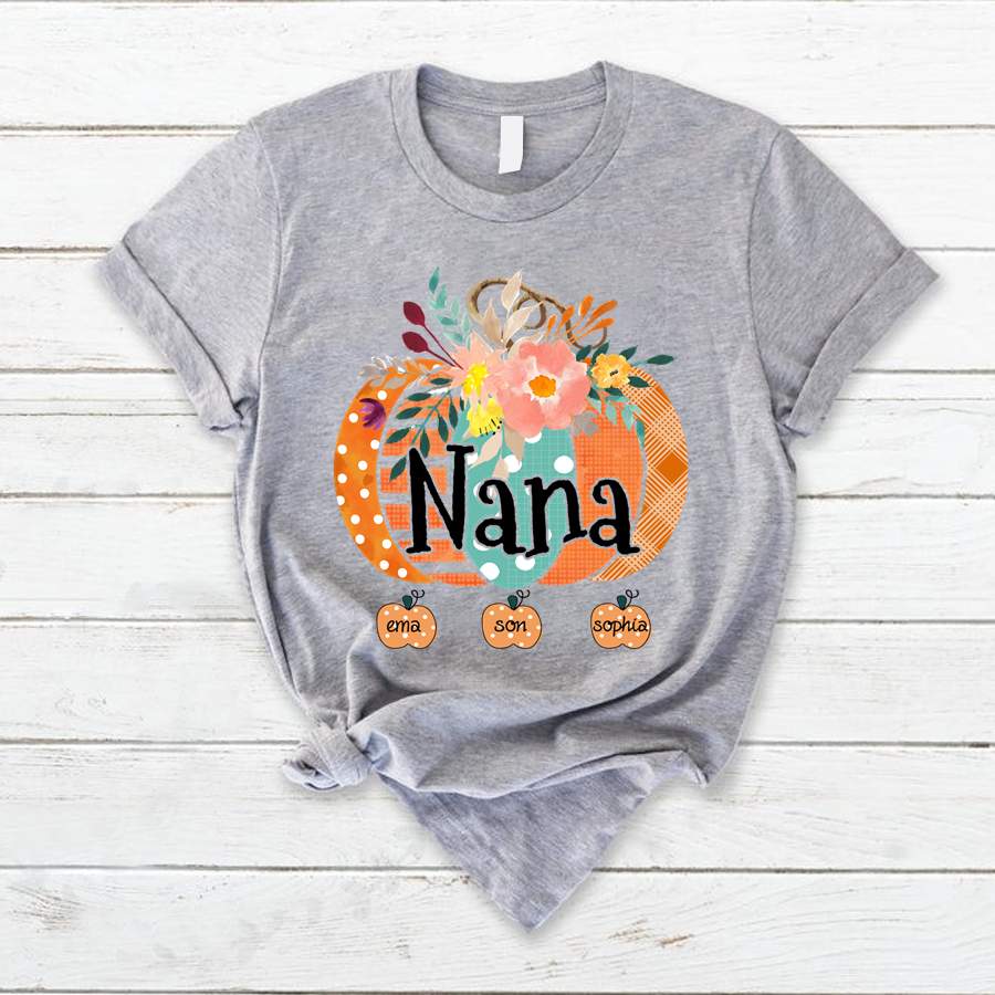 Personalized Nana Pumpkin Kids Names Fall Shirt