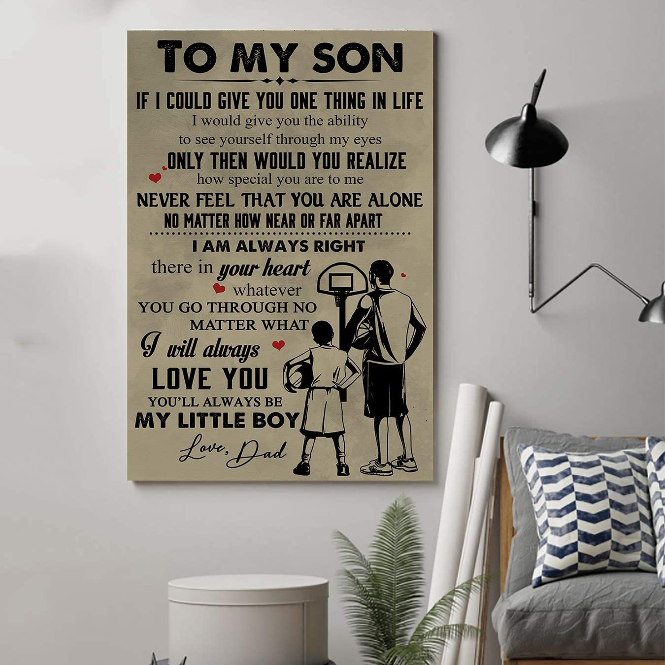 Poster for Room Aesthetic – Command Strips Wall Decor – Lyp32 Basketball Poster – Dad to Son -Never Feel That You are Alone