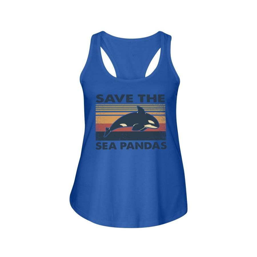 Save The Sea Pandas Unique Custom Design For Animal Lovers Ladies Flowy Tank