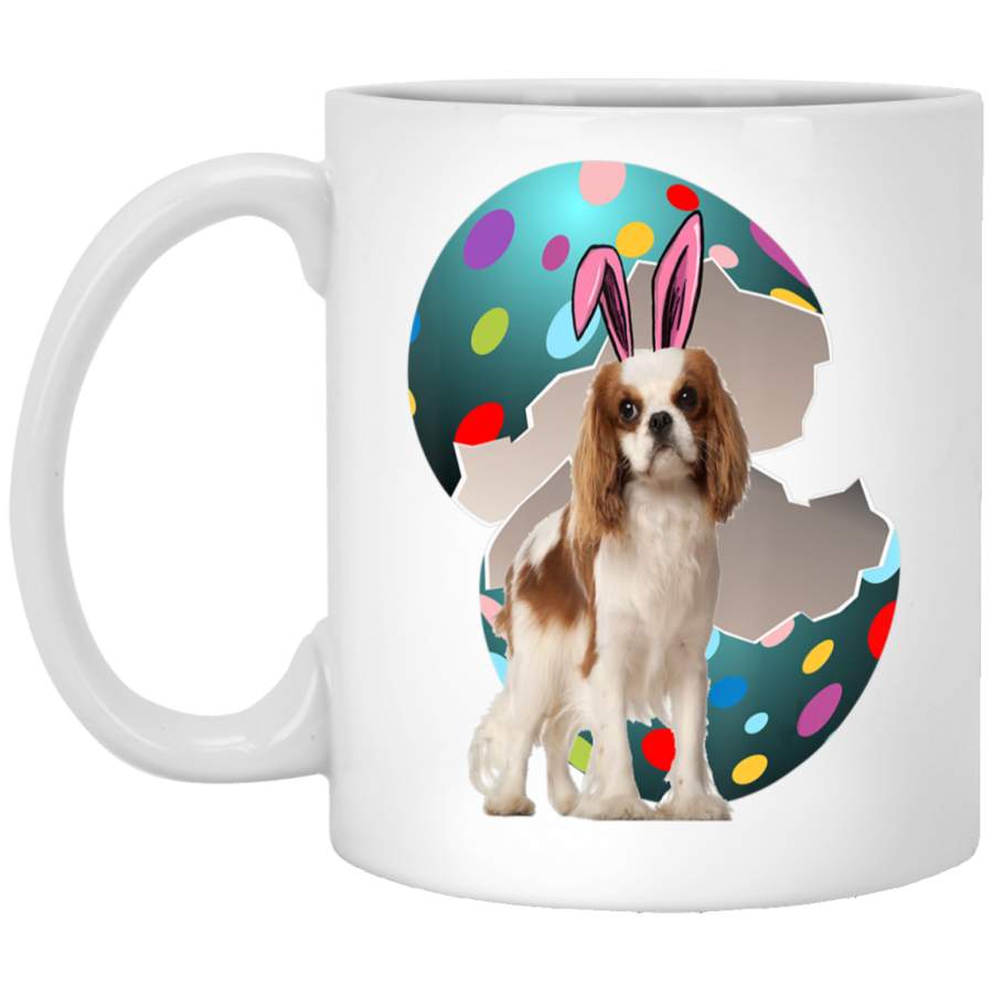 Cavalier King Charles Spaniel Dad Mom Easter Day Gift 11oz 15oz White Mug Happy Easter Day Funny Colors Eggs Bunny Ears Peeps Cute