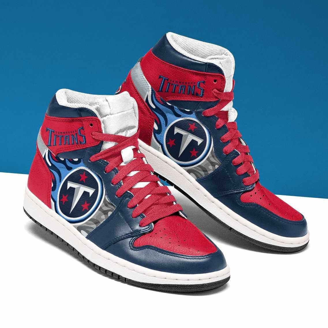 Tennessee Titans Football Team Design Air Jordan 1 Mid Printing Shoes Sneaker