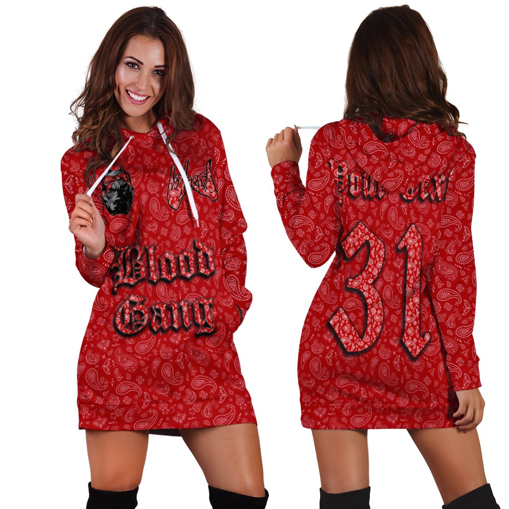 (Custom) Blood Gang Hoodie Dress Red Bandana A31