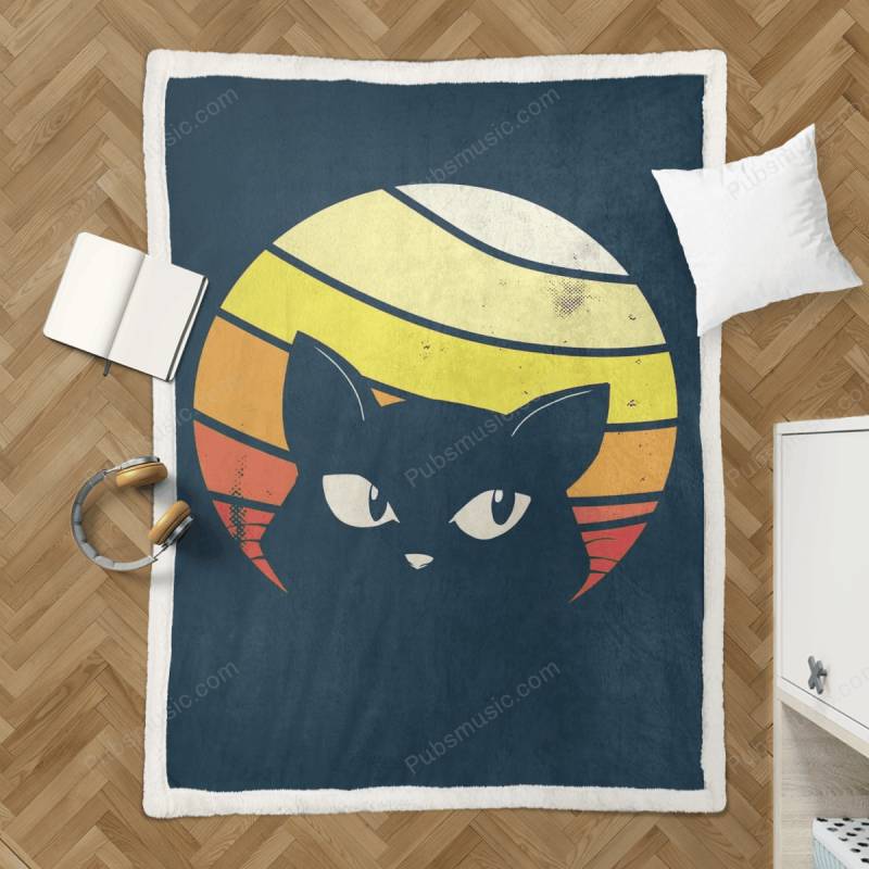 Retro sunset cat – Animals Sherpa Fleece Blanket